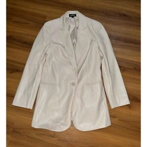 Mens Express Faux Leather One Button‎ Cinched Cream Boyfriend Blazer Jacket